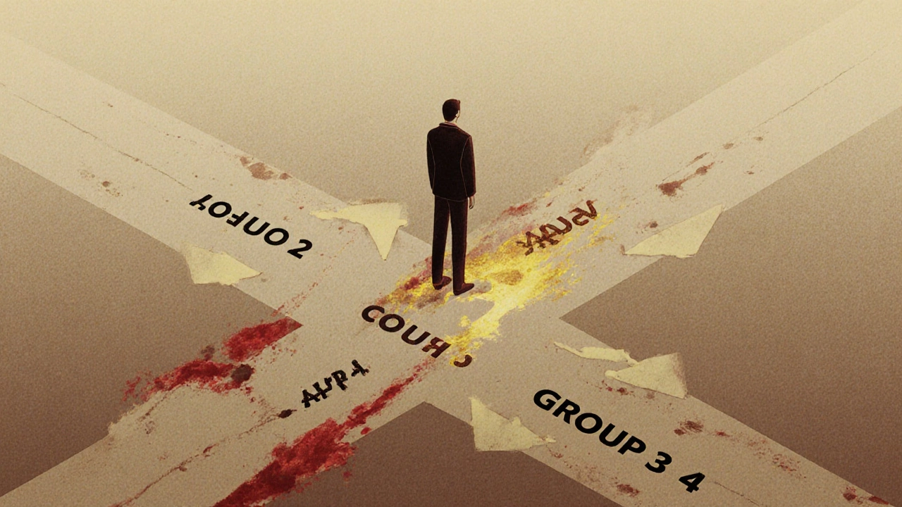 Человек на перекрёстке с четырьмя группами крови, группа AB получает кровь из трёх источников.