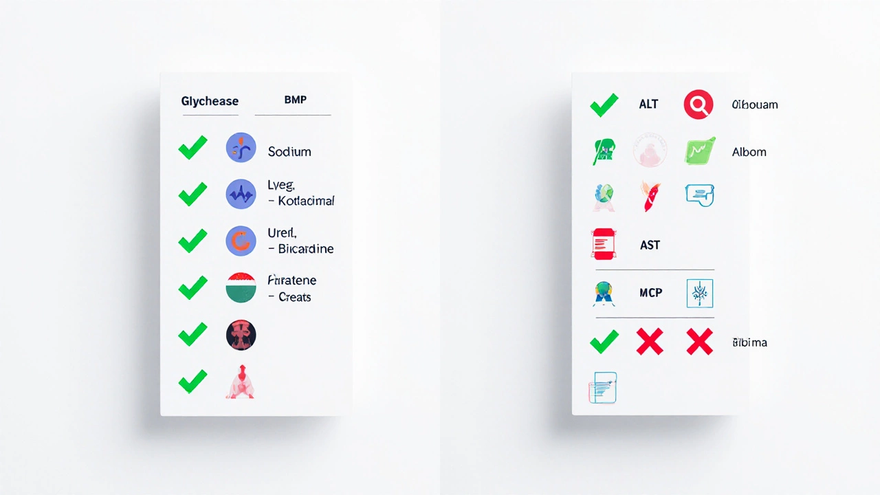 Сравнение BMP и CMP: 8 и 14 показателей в виде иконок на белом фоне