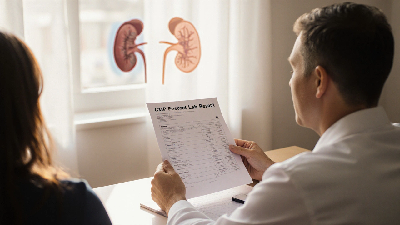 Врач объясняет пациенту результаты расширенного биохимического анализа