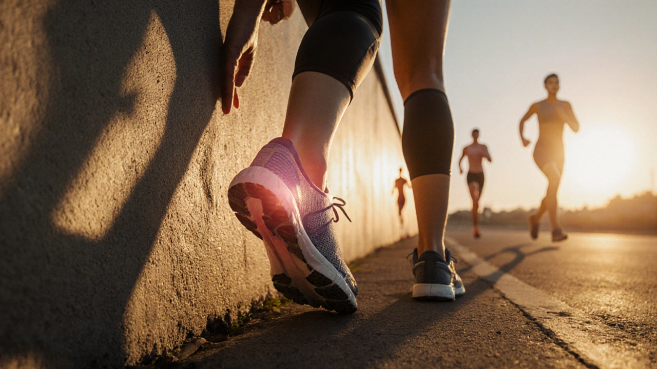 Человек стоит на одной ноге, символизируя восстановление после травмы, с мягким светом и намеком на возвращение к активности.