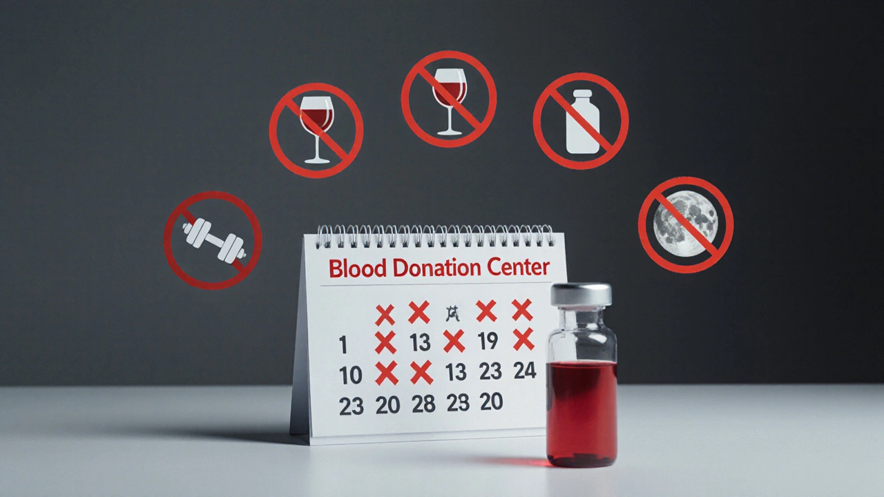 Календарь с запрещёнными действиями и чистым образцом крови в центре.