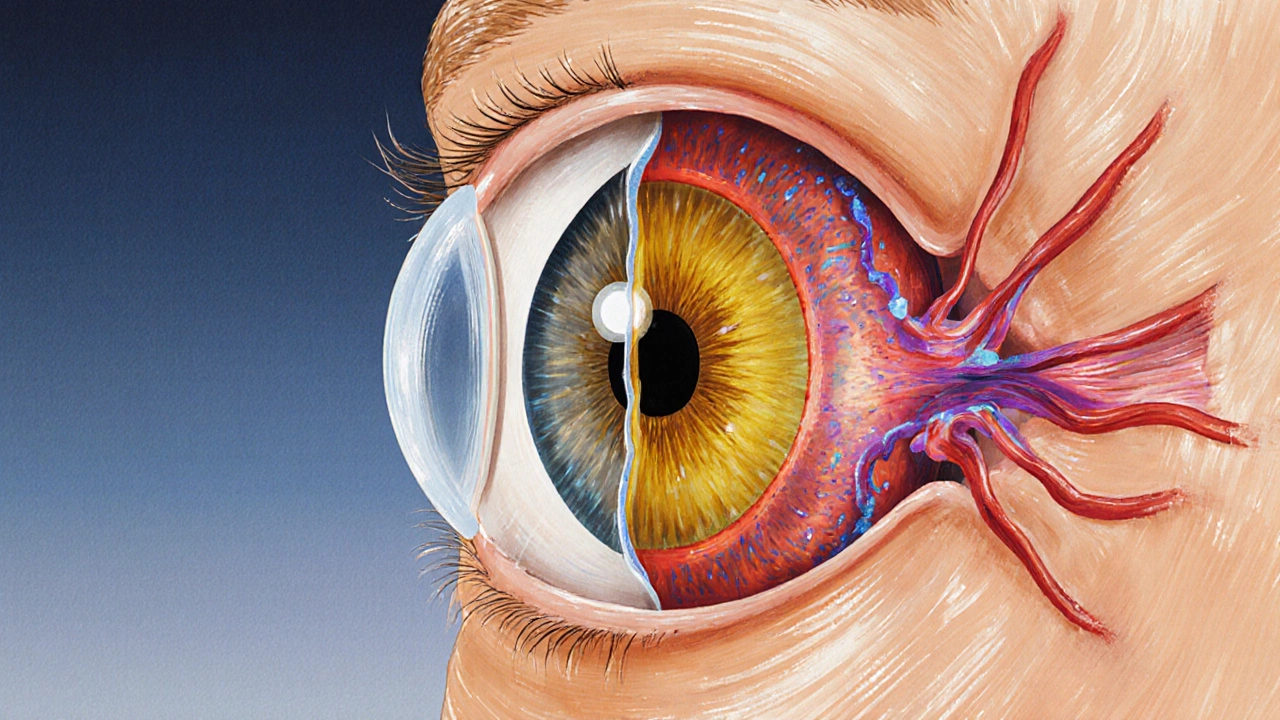 Разрез глаза: жёсткий хрусталик возрастного человека против гибкого молодого.