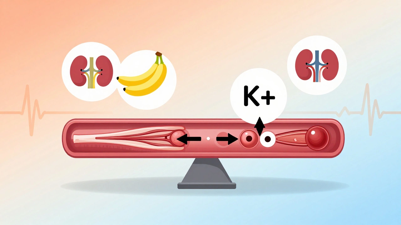 Схема баланса калия между кровью и мышечными клетками