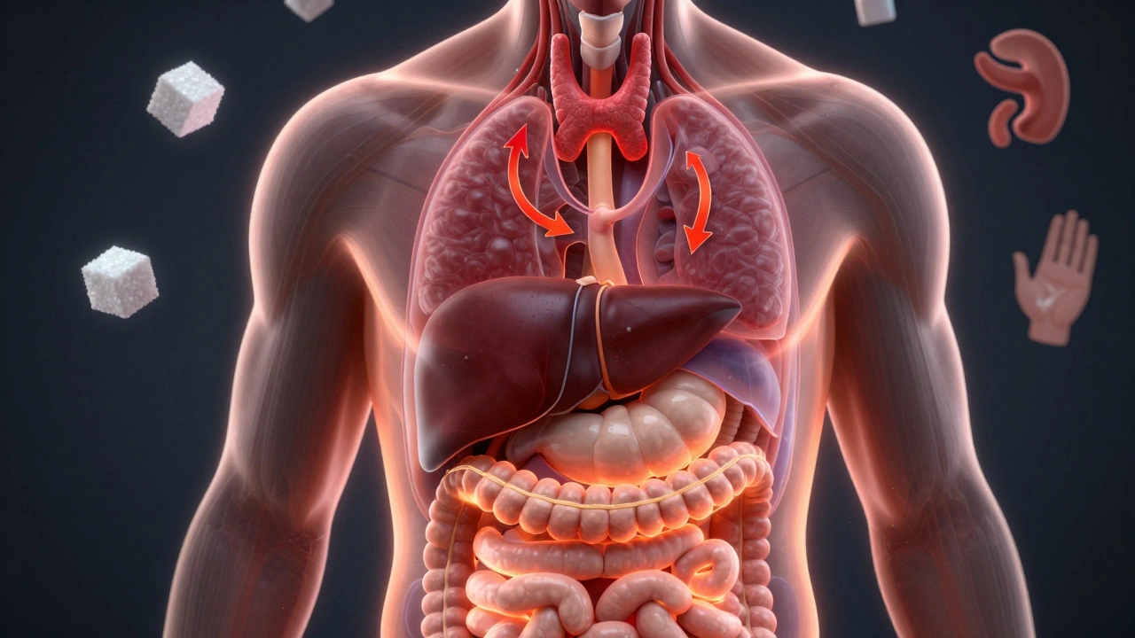 Прозрачное изображение тела с внутренними органами, показывающее нарушения обмена веществ.
