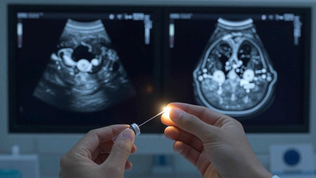 Пункция кисты с анализом жидкости и сравнение УЗИ и МРТ