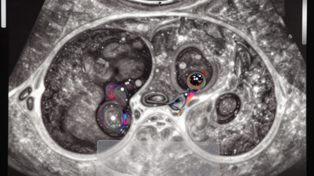 Сложная киста молочной железы на УЗИ с перегородками и кровотоком в стенке