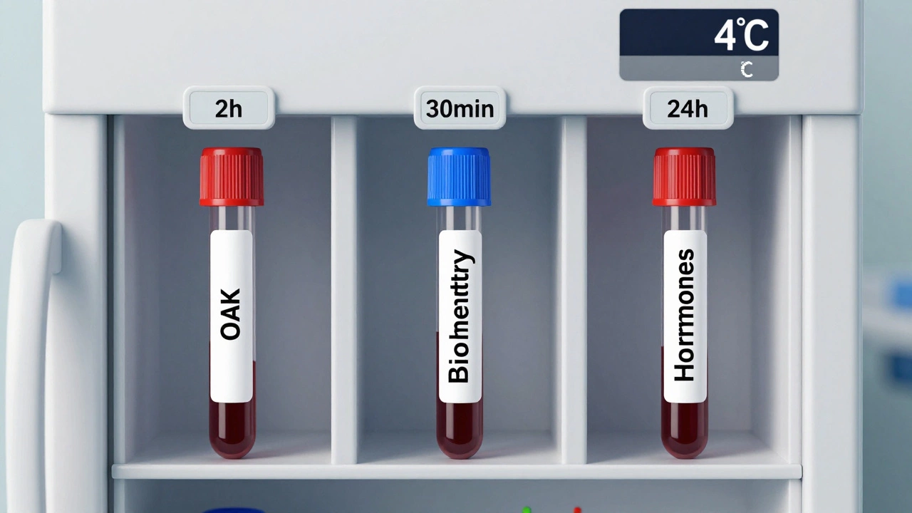 Три пробирки с кровью для разных анализов с указанием сроков хранения