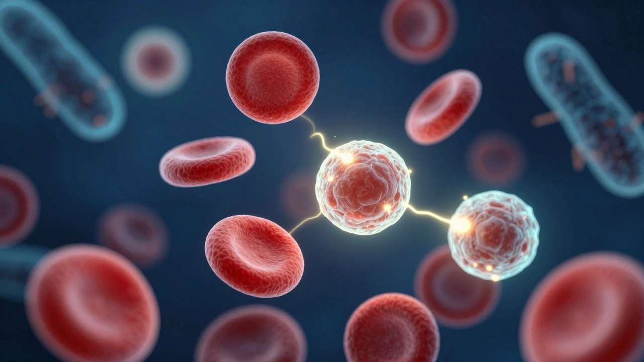 Микроскопическое изображение клеток и бактерий в крови