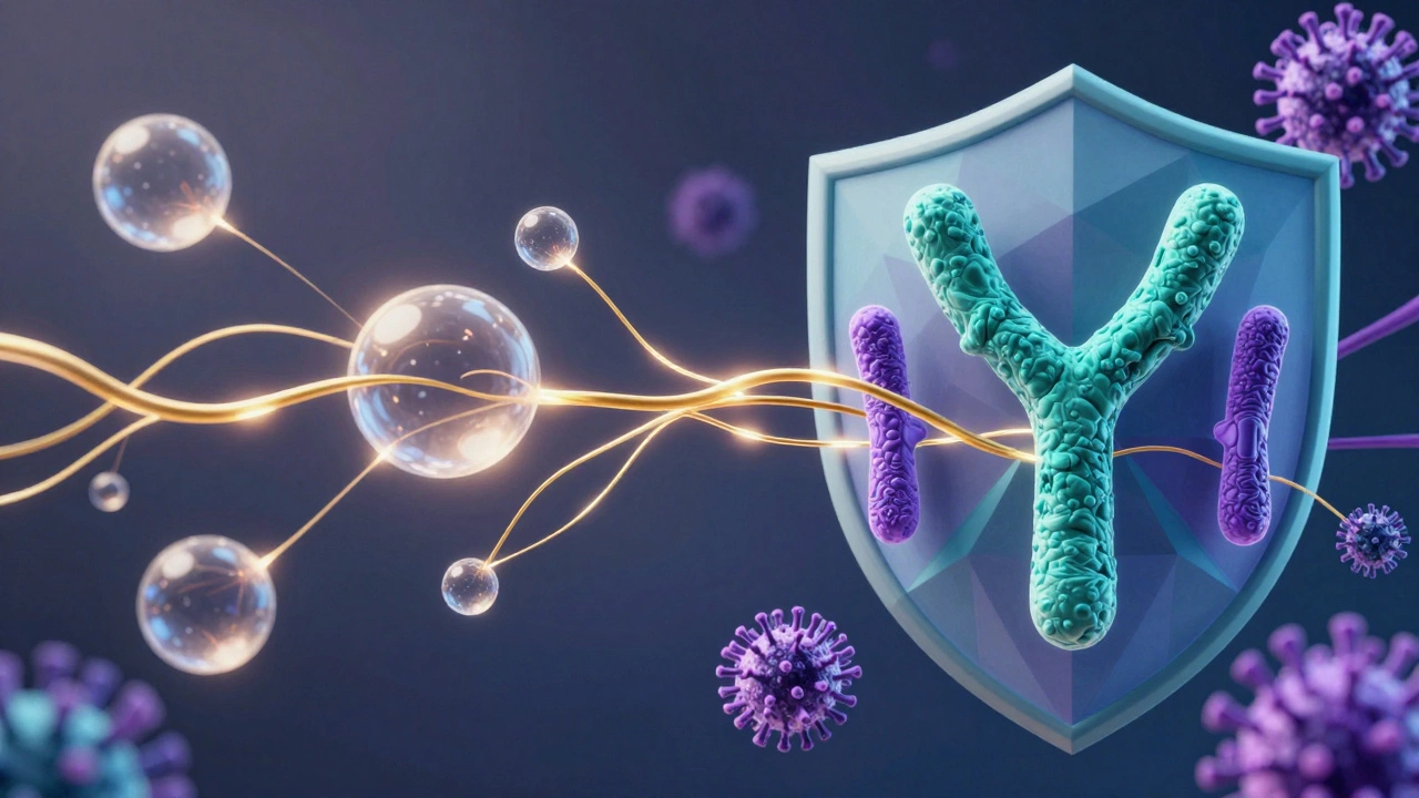Абстрактное изображение гормонов и антител в кровотоке