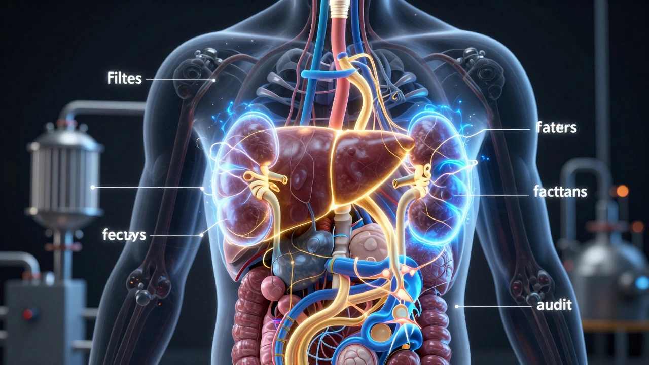 Концептуальная иллюстрация работы печени и почек как фильтров организма