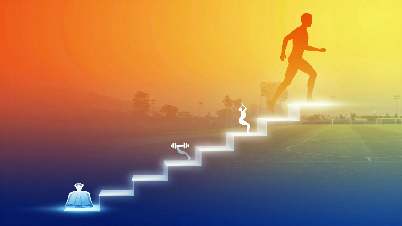 Концептуальная лестница этапов восстановления от снятия отека до возврата в спорт