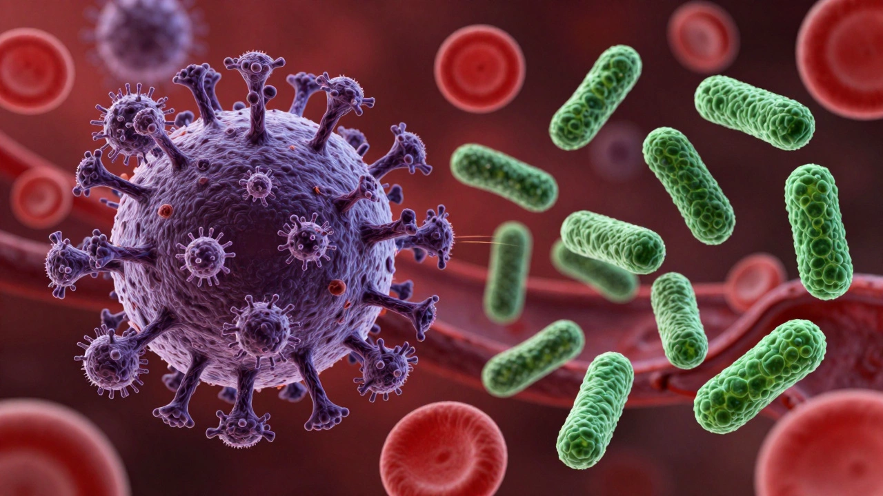 Визуализация борьбы лимфоцитов с вирусами и нейтрофилов с бактериями в крови